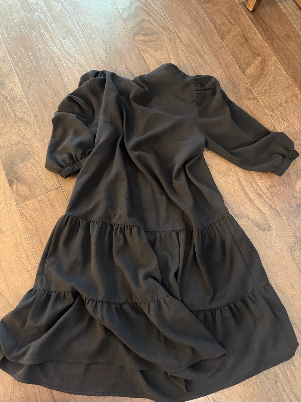 Monteau Black Tiered Midi Dress with Puff Sleeves